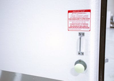 White door and doorknob of Polar Leasing cooler box rental